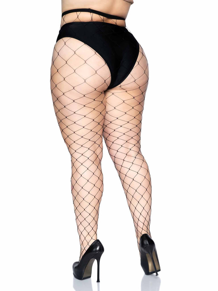Image of the back of the Fence Net Pantyhose in Queen size.