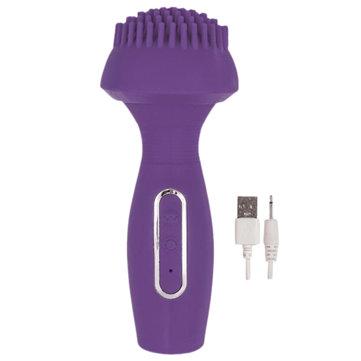 Image of the Rechargeable Nubby Power Wand Dual Climaxer, available in pink or purple silicone material.