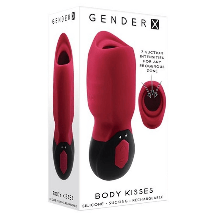 Image displays Body Kisses Silicone Vibrating Suction Massager in packaging.
