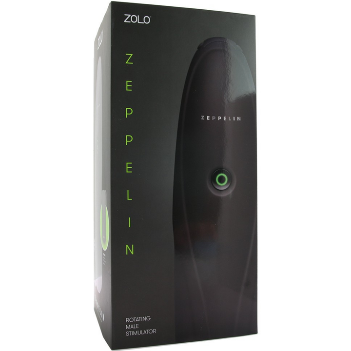 Image of the product packaging. Packaging reads: Zolo Zeppelin Rotating Male Stimulator.
