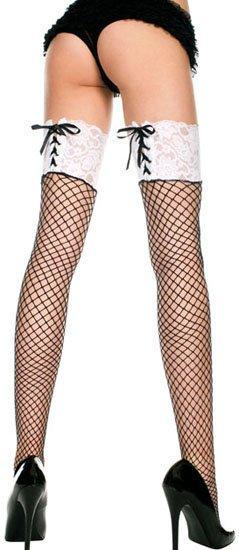 Black Diamond Net Thigh Hi with Corset Top (OS) - Lingerie