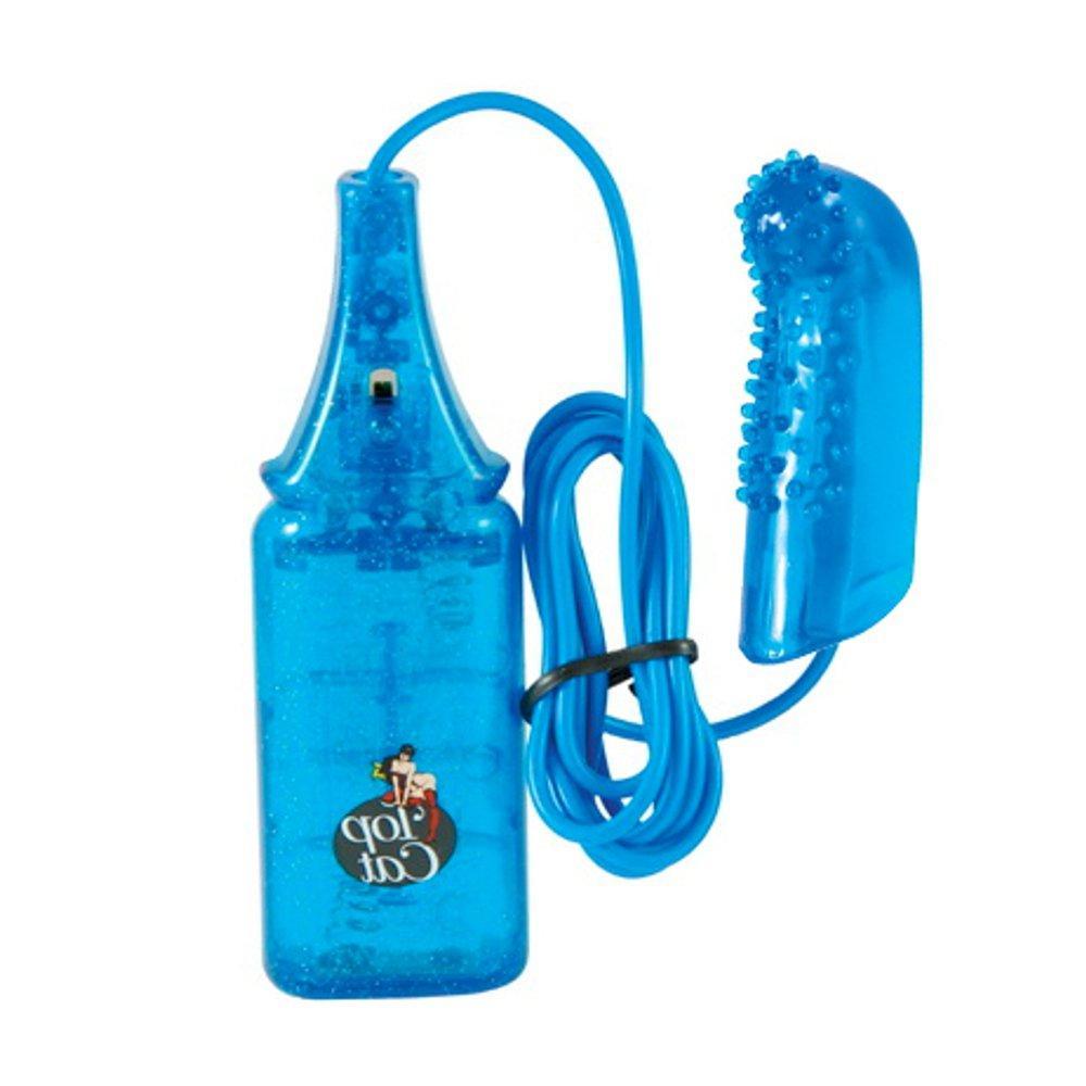 Blue power finger vibrator with remote control attached