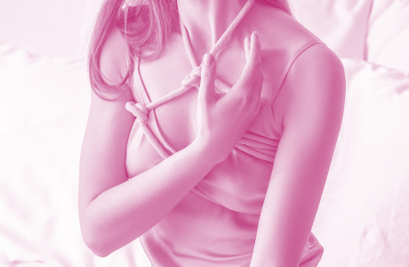 woman in pink shibari rope 