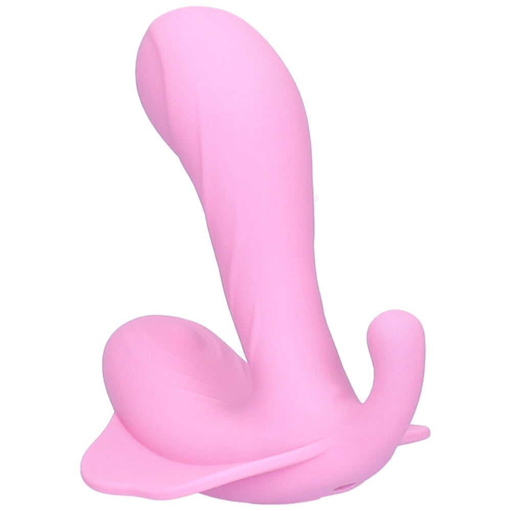Wearable triple stimulation vibrator facing back left
