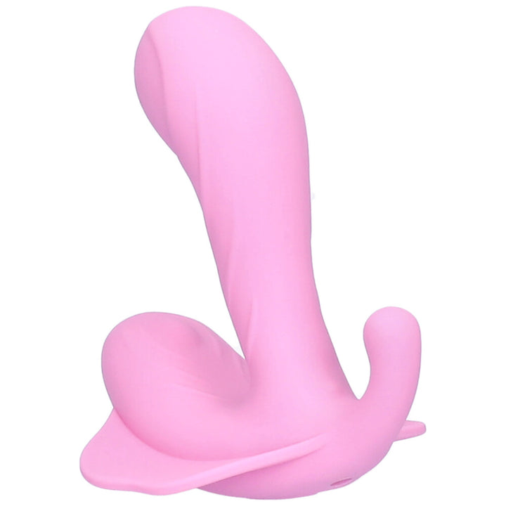 Wearable triple stimulation vibrator facing back left