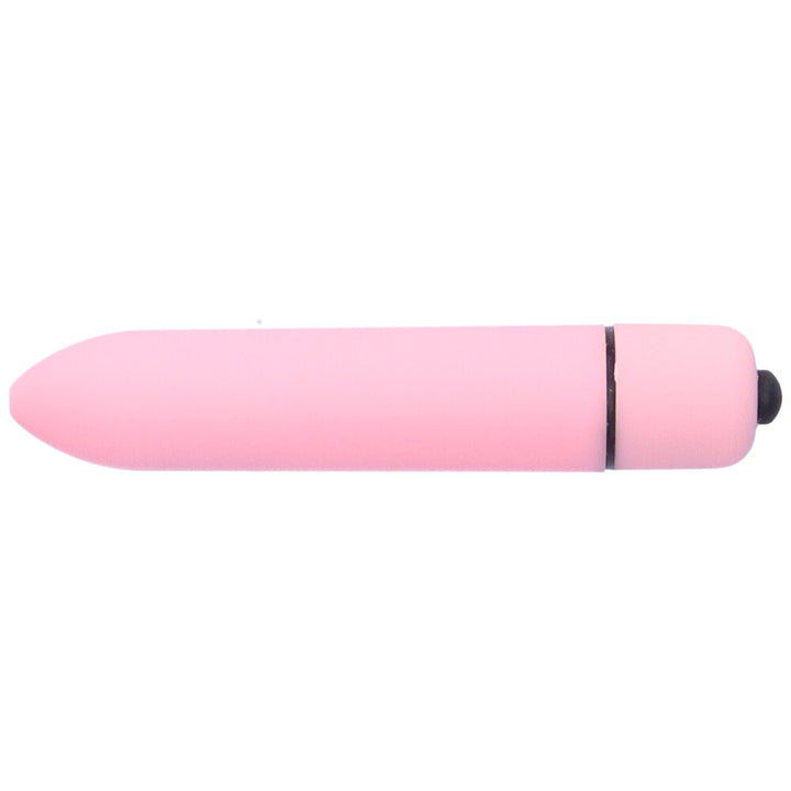 Bird's eye view of pink multi-speed bullet vibe with a tapered tip.