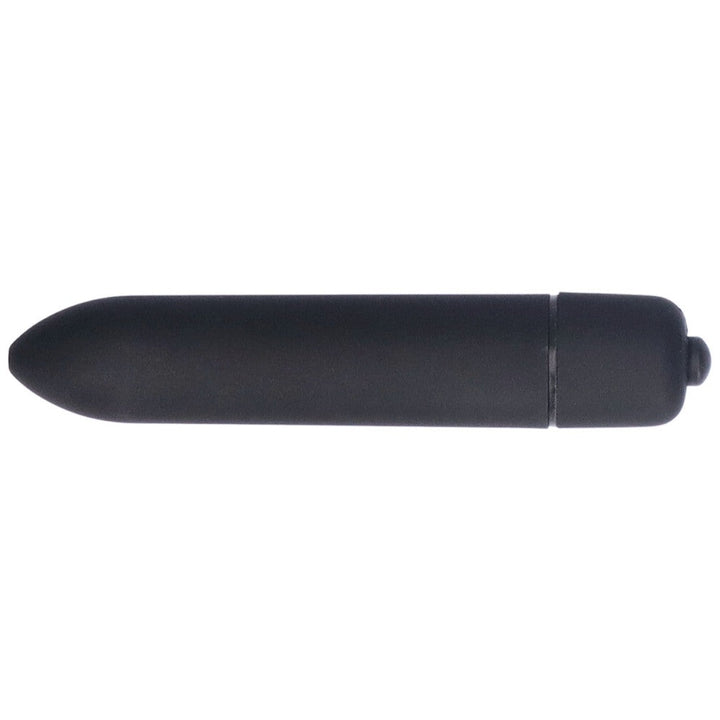 Bird's eye view of black multi-speed bullet vibe with a tapered tip.