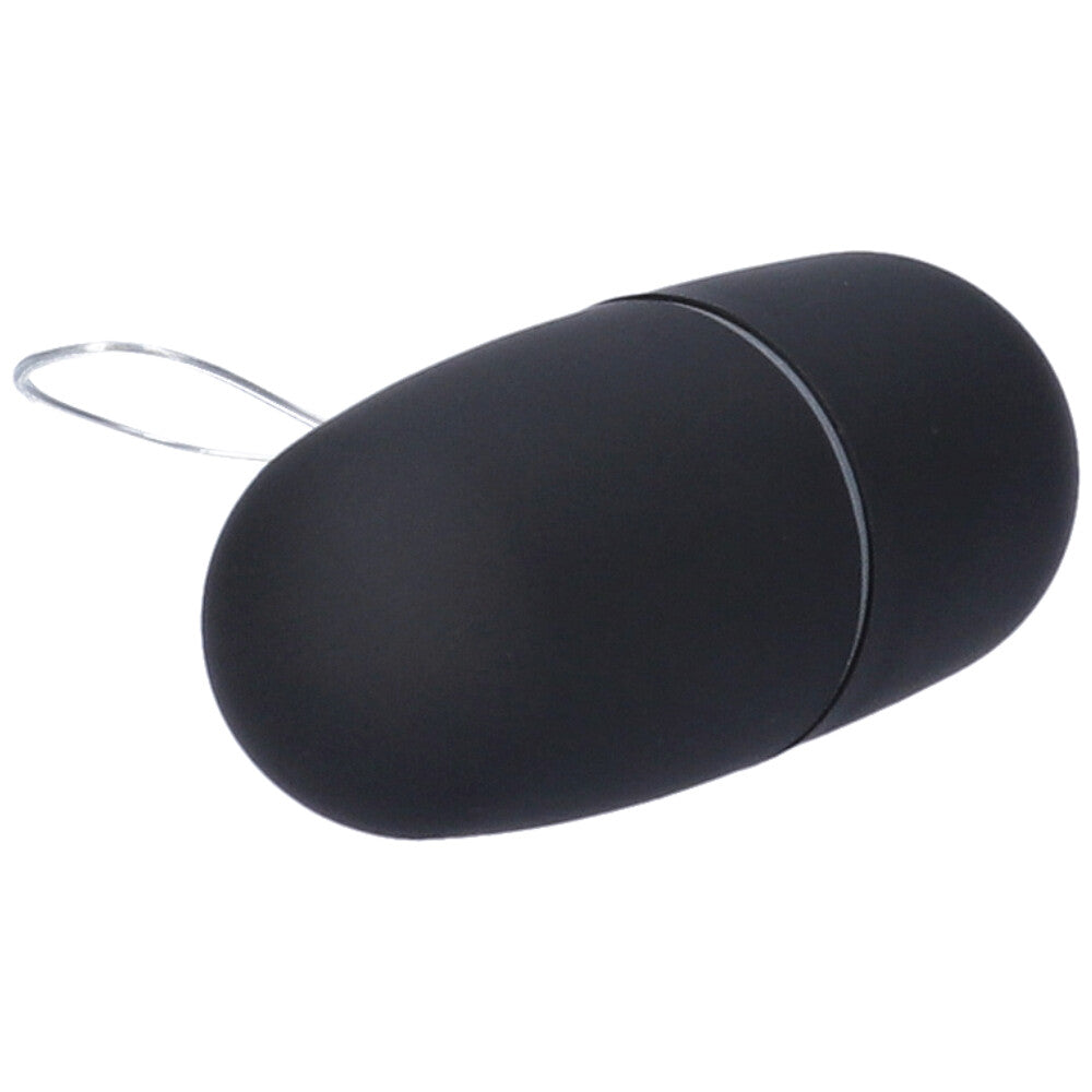 Angled view of the side of the black Wireless Vibrating Egg.
