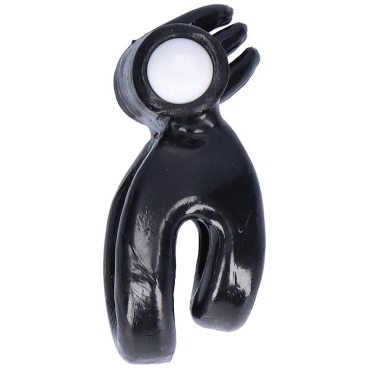 Side view of black dual cock ring with raised nubs and a vibrating bullet.