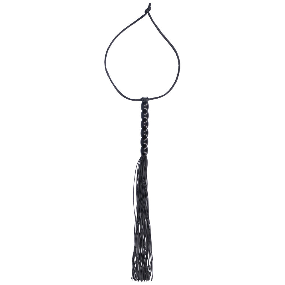 Black flogger with black beaded handle.