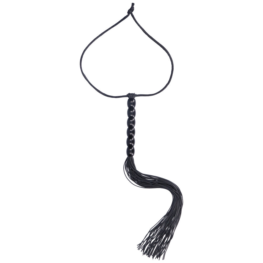 Alternate view of black flogger with black beaded handle.