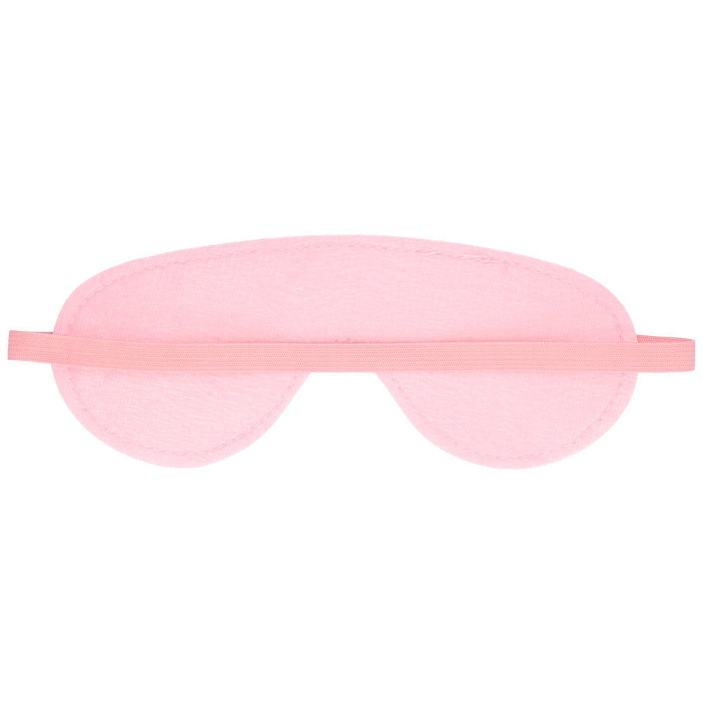 Back view of pink faux leather blindfold.