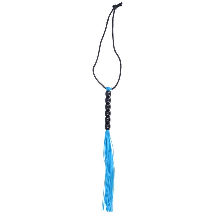Blue flogger with black beaded handle.