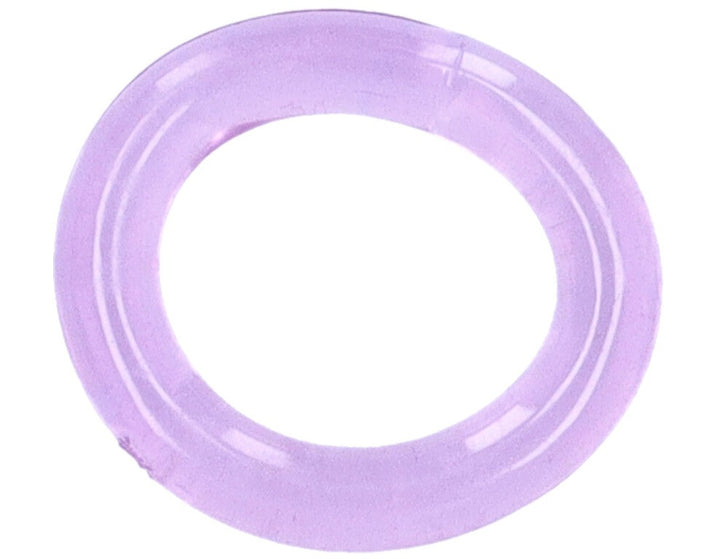 Bird's eye view of large purple stretchy cock-ring.