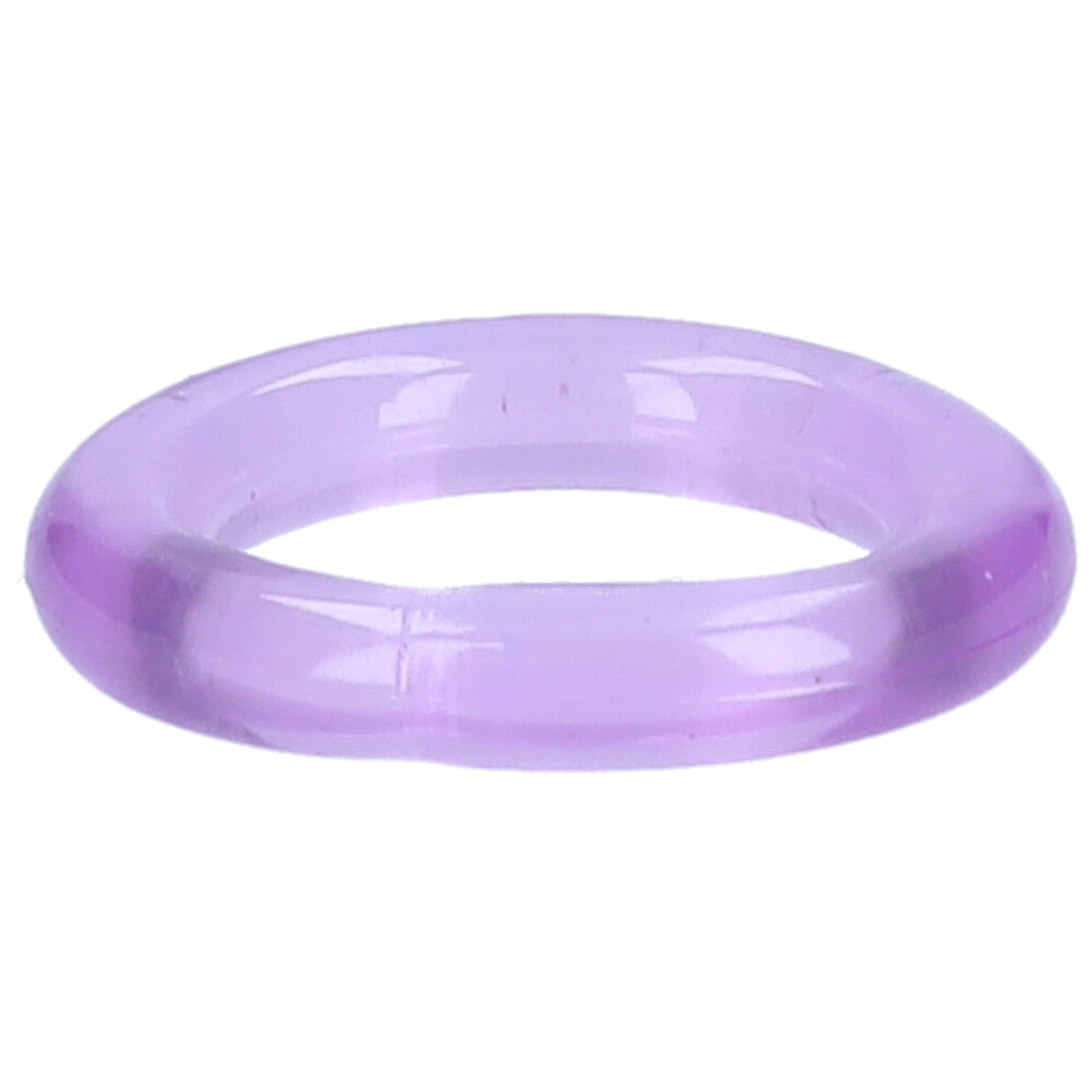 Side view of large purple stretchy cock-ring.