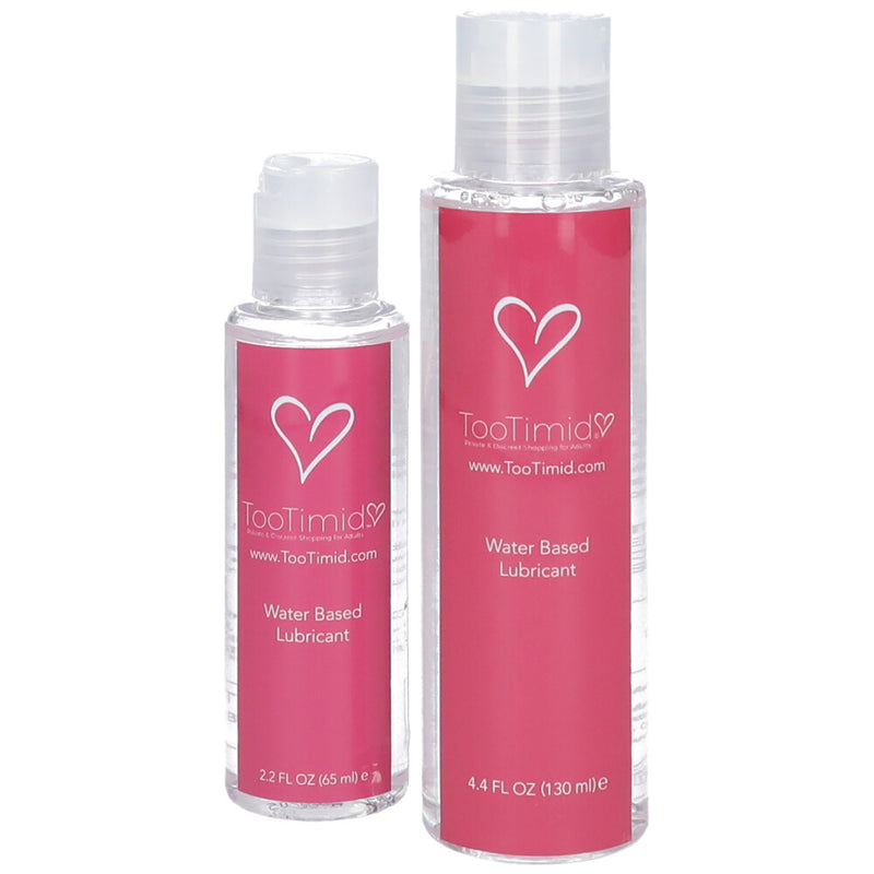 2.2oz bottle of Tootimid water-based lube standing next to 4.4oz bottle of Tootimid lube.