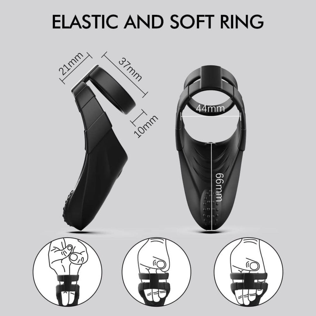 stretchy silicone Sperm Locking Dual Cock Ring with Taint Teaser 