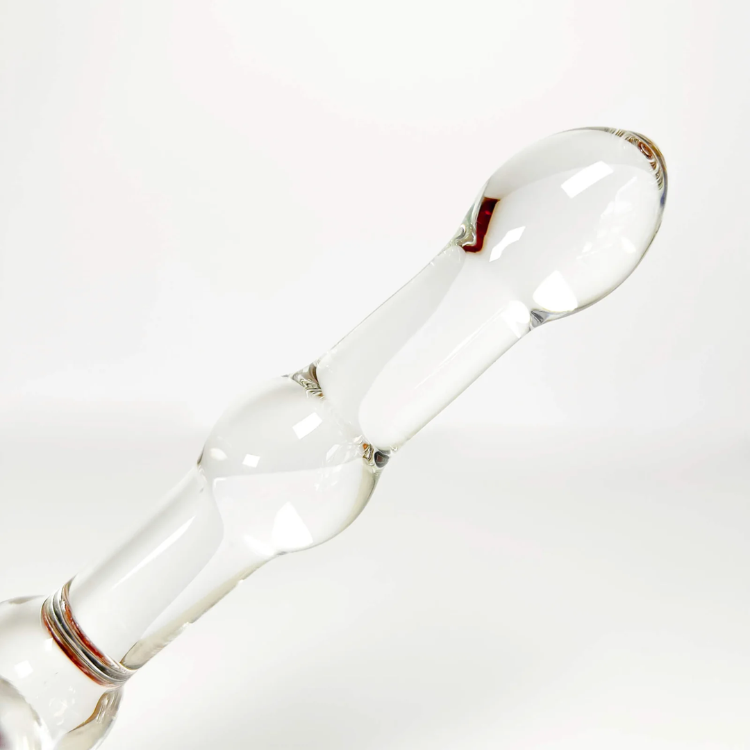 close up of tip from Heart Shape Glass Massager wand dildo 