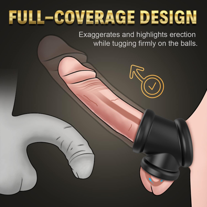 full coverage design exaggerates and highlights erection while tugging on balls 