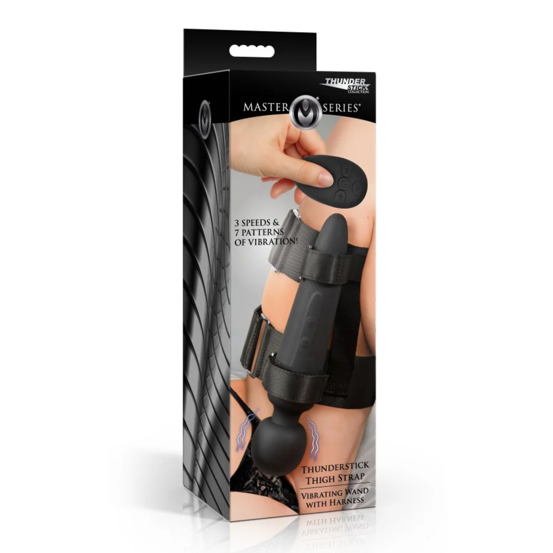 Master Series Thunderstick Thigh Strap Rechargeable Vibrating Wand with Harness