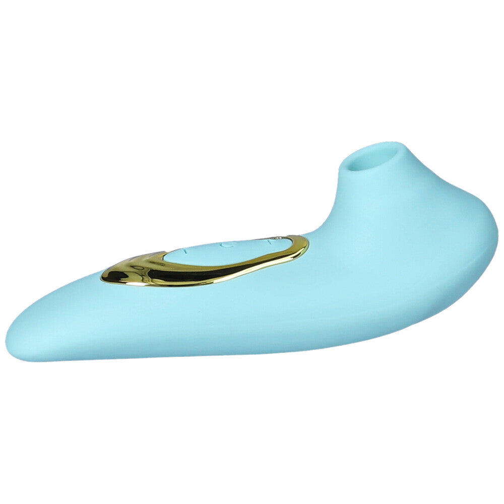 Front view of a teal silicone air pulse vibrator.