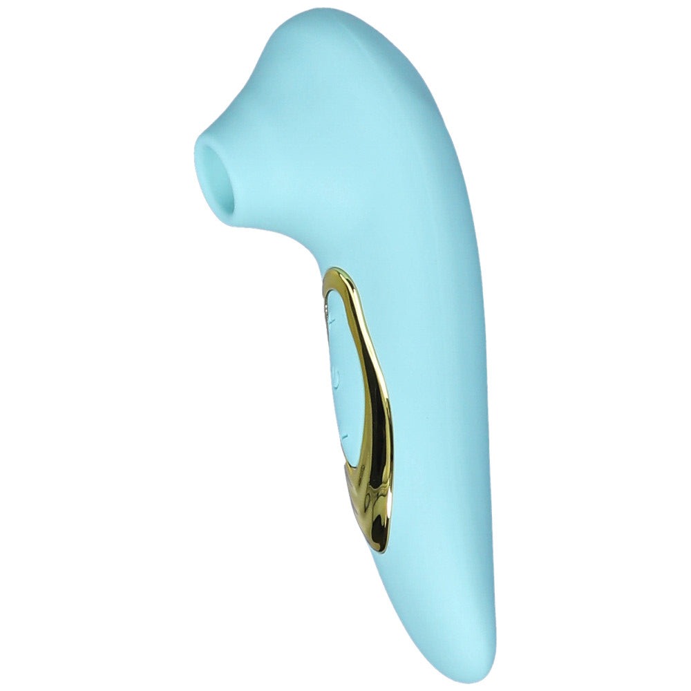 Front view of a teal silicone air pulse vibrator.