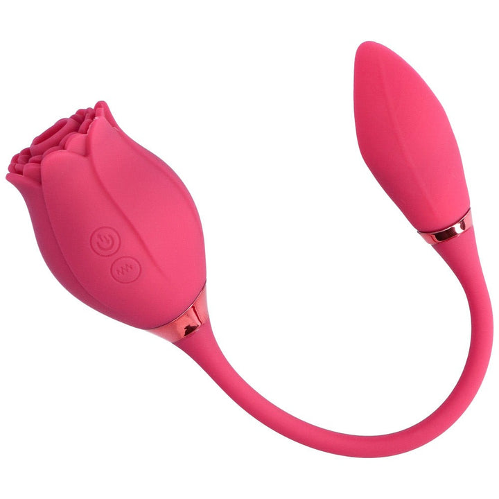 Alternate bird's eye view of red dual air pulse clit stimulator.