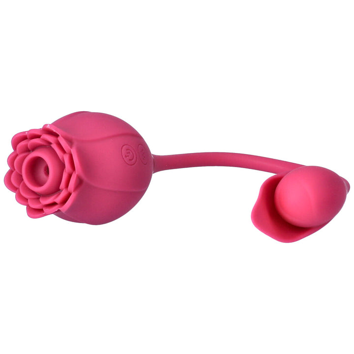 Front view of red dual air pulse clit stimulator.