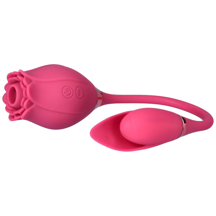 Alternate front view of red dual air pulse clit stimulator.