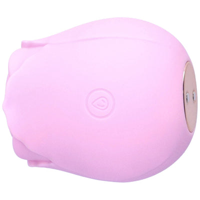 Upright front view of pink rose air pulse stimulator with power button.