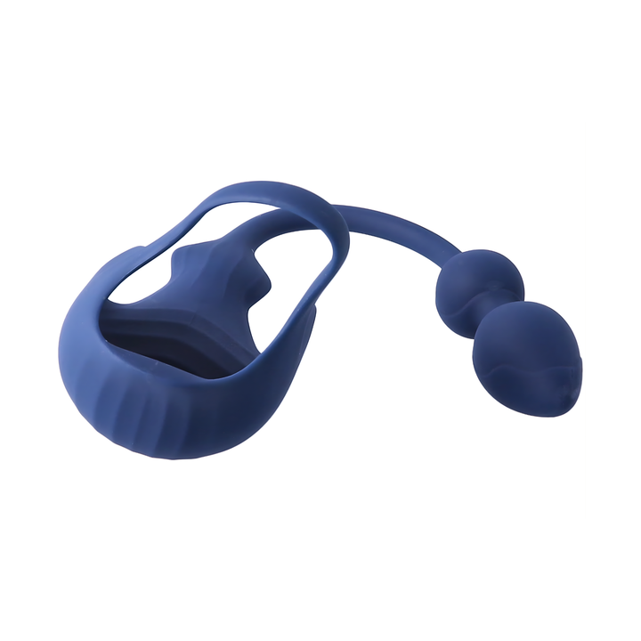 view of rippled ball cup from Cock Ring with Ball Cage and Anal Plug