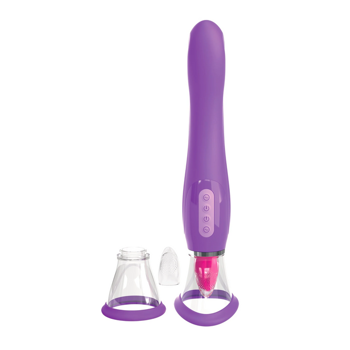 view of Fantasy For Her Ultimate Pleasure Dual-Ended Tongue Vibrator product components 