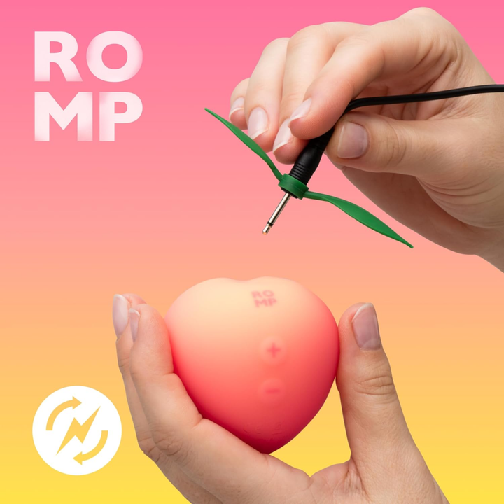 cute green stem charging cord from ROMP Pink Peach Rechargeable Clitoral Stimulator 