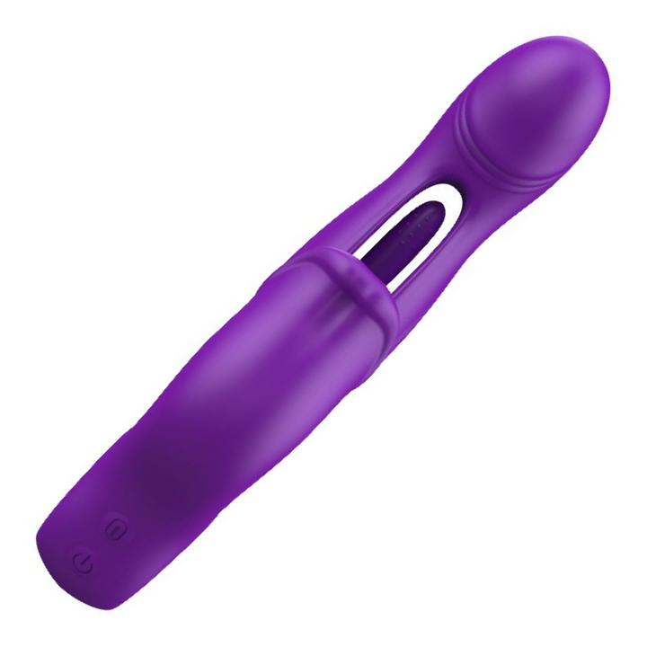 birds eye view of purple Flapping Vibrator with licking tongue  