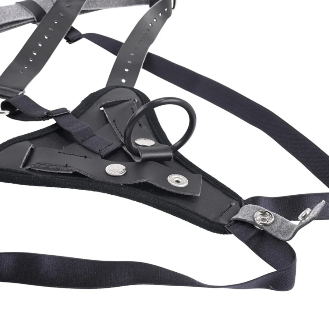close up of o-ring from Aurora High Waisted Strap-On Harness By Sportsheets 