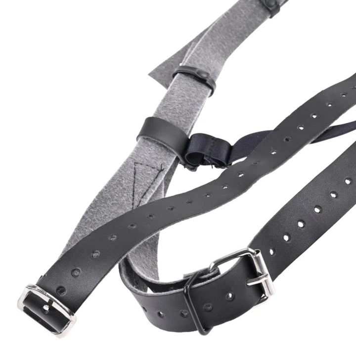 adjustable straps and metal buckles on Aurora High Waisted Strap-On Harness By Sportsheets 