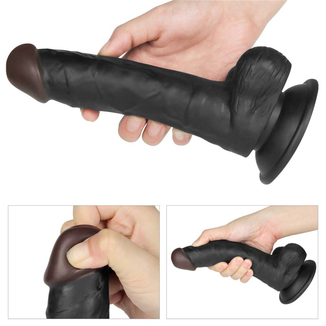 several photos of hand holding INGEN 7.5 Inch Black Easy Strapon Set  