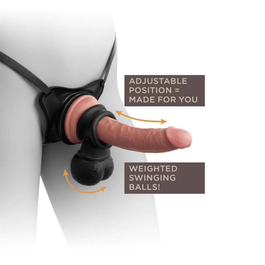 adjustable position made for you weighted swinging balls King Cock Deluxe Silicone Body Dock Strap-on Kit with Swinging Crown Jewels and 8 inch Dildo