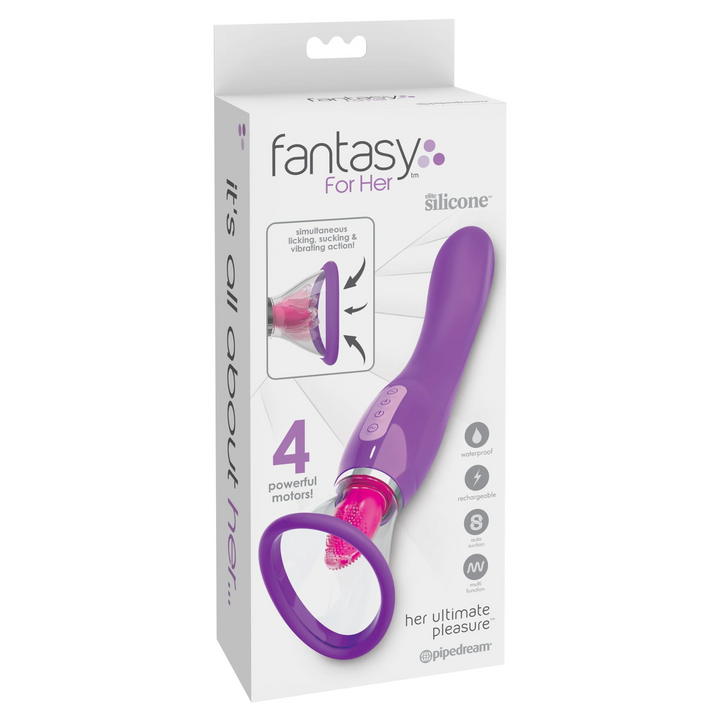 view of Fantasy For Her Ultimate Pleasure Dual-Ended Tongue Vibrator inside packaging 