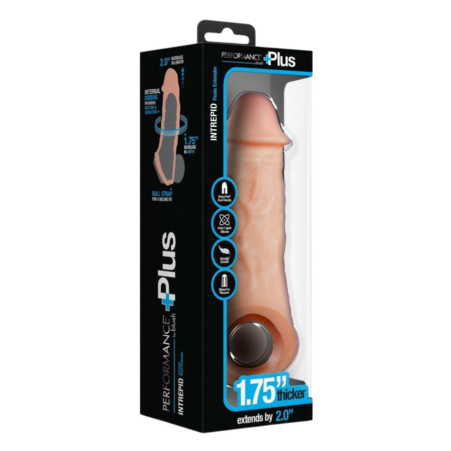 Performance Plus Intrepid Silicone Penis Xtender 2in- Vanilla as seen inside of packaging 