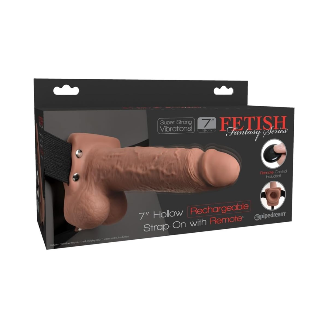 Fetish Fantasy Series Rechargeable Hollow Strap-On Dildo with Balls and Harness with Remote Control as seen inside packaging 