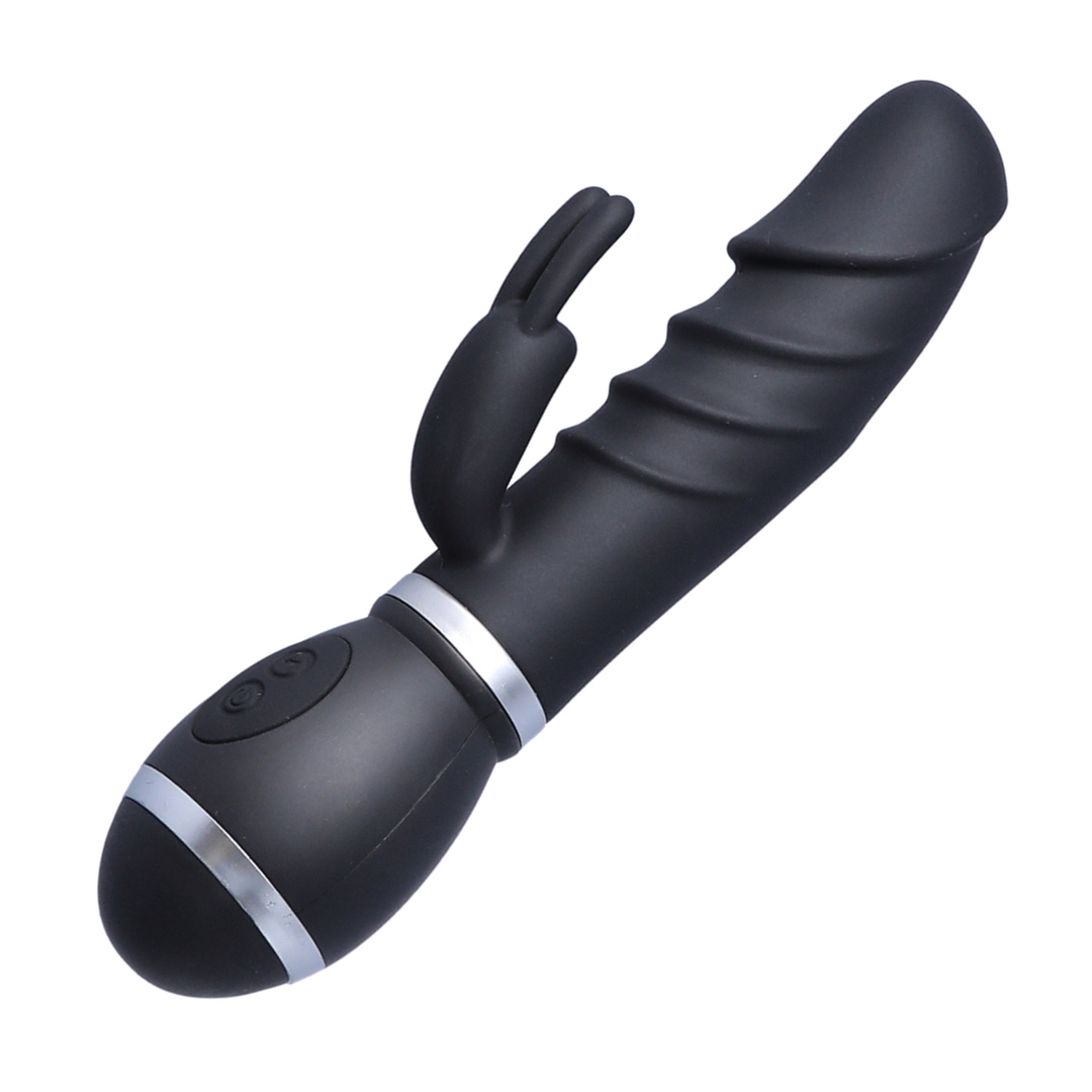 black silicone rippled rabbit vibrator 