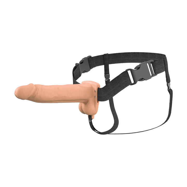 full product view of Fantasy X-Tensions Elite Vibrating Rechargeable Silicone Dual Density Hollow Strap-On 8 inches 