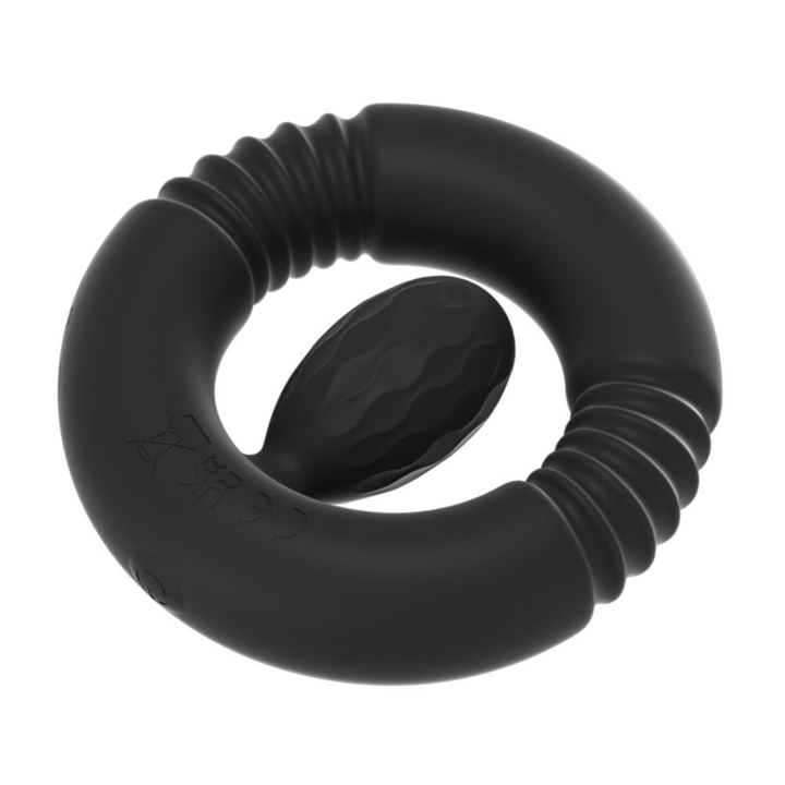 backside of Cock Ring with Vibrating Ball Stimulator angled view laying flat 
