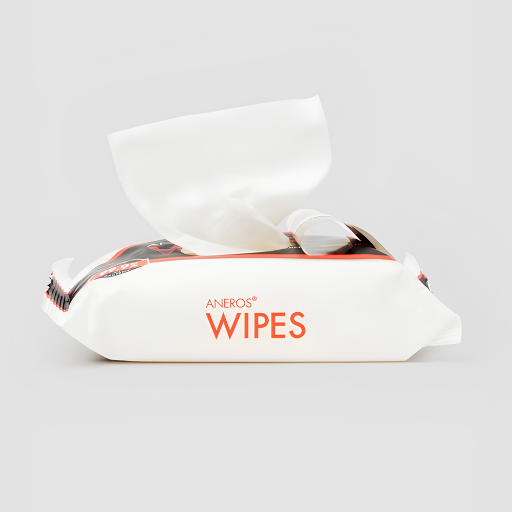 view of wipe outside of packaging Aneros Wipes