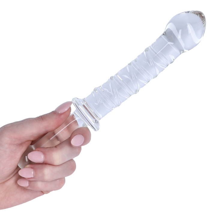 Clear Textured Glass Dildo w/ Handle