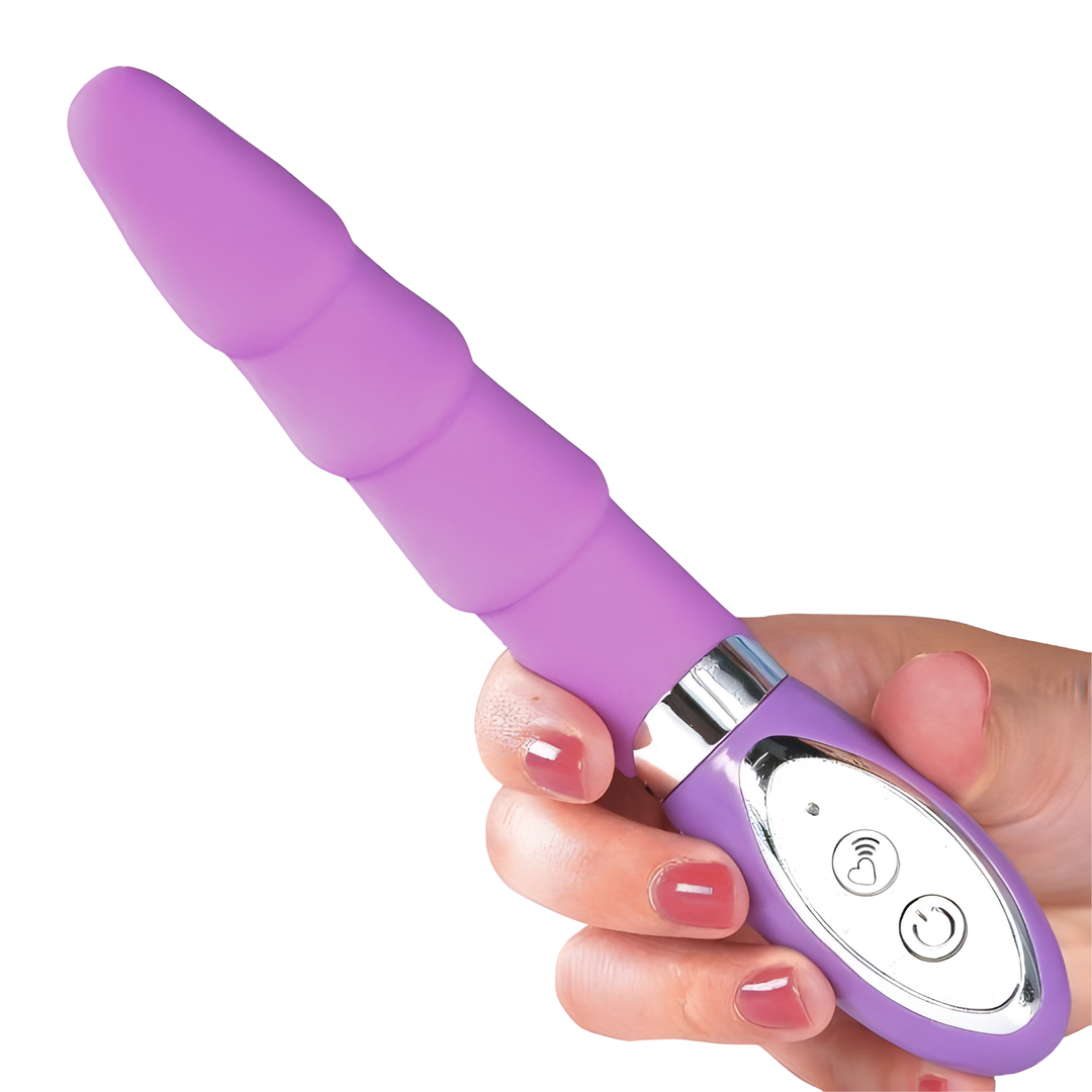 hand holding Rippled Silicone Vibrator