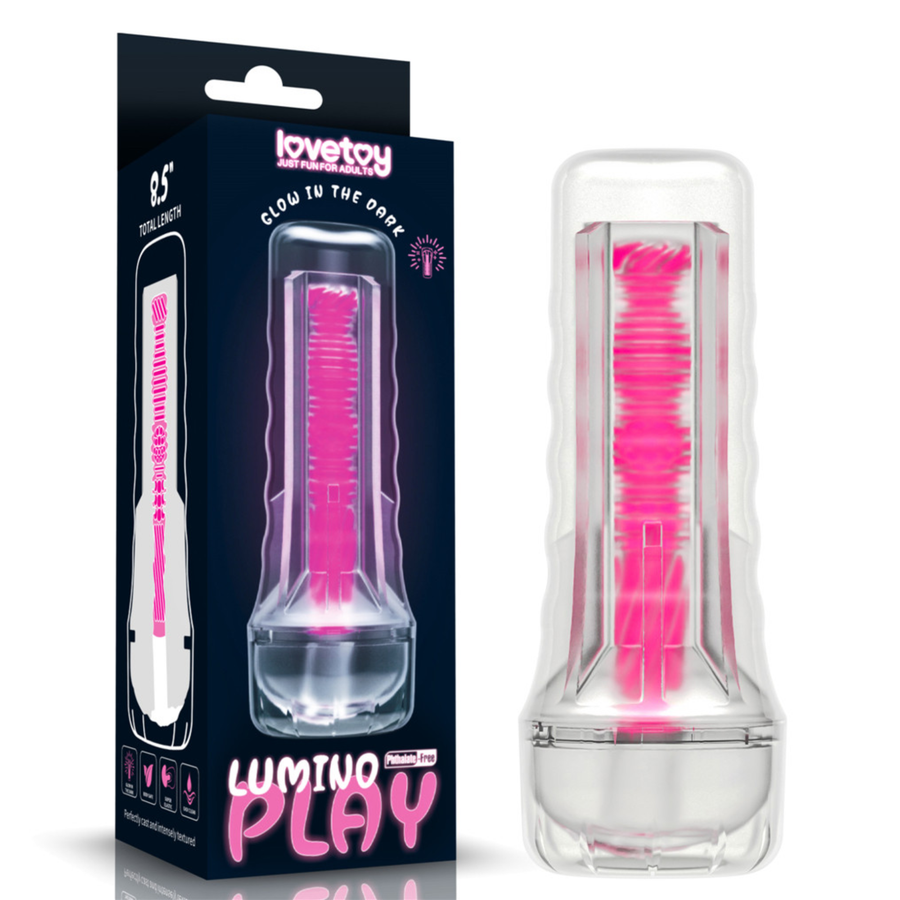 8.5 inch Lumino Play Masturbator as seen next to packaging 