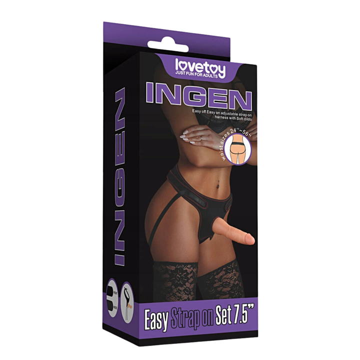 LoveToy easy strap on set 7.5 inch as seen inside of packaging 