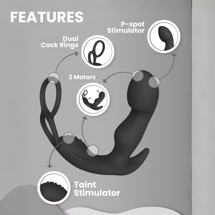 product close ups for Prostate Curve Dual Ring - Remote Control Vibrating Prostate Massager